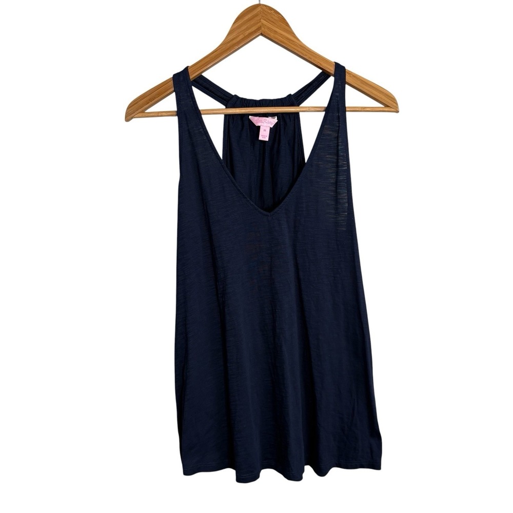 Lilly Pulitzer Women's Tank Top Medium Navy Blue Minka Vneck Lightweight